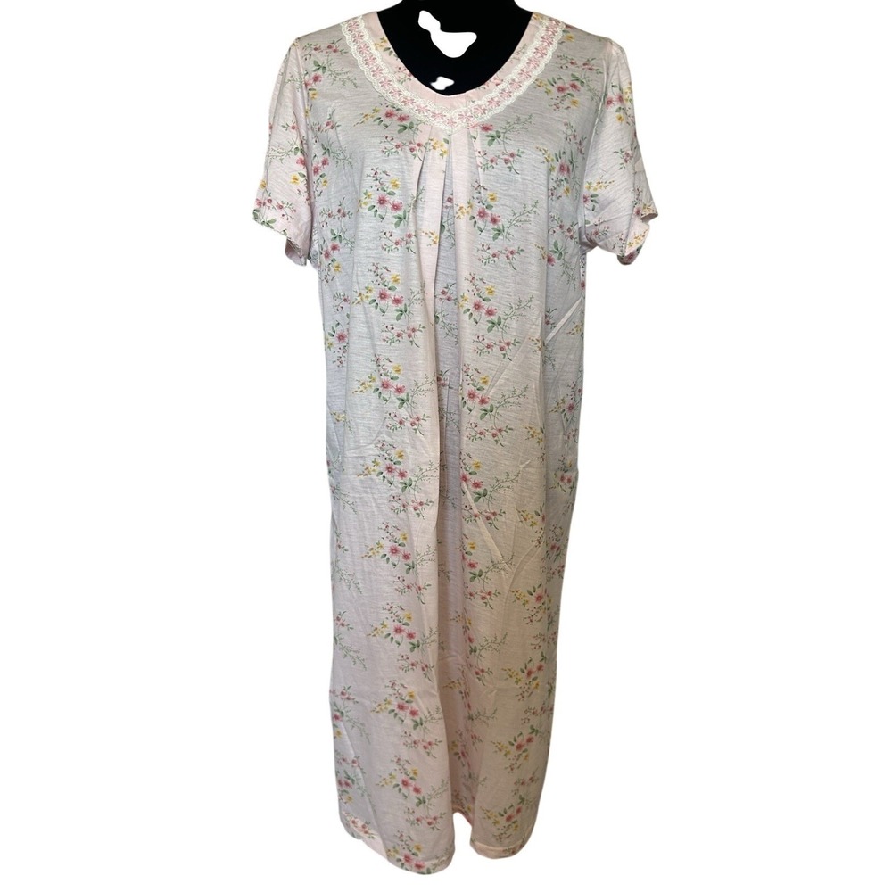 NWT Blair Vintage Lace Trimmed Pink Floral Gown Pajamas Size Medium